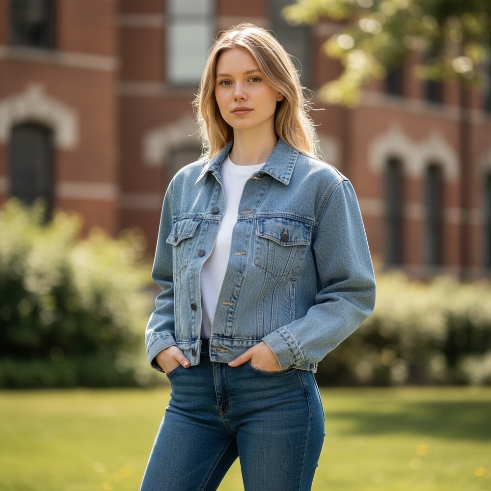Vintage Denim Trucker Jacket Womens M Light Wash Cotton GreatLand 90s Aesthetic